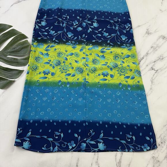 California Concepts Vintage Y2k Maxi Slip Dress Size S Blue Green Floral Shift - Picture 9 of 9